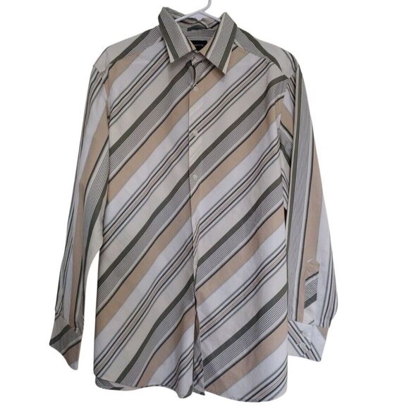 Claiborne Other - CLAIBORNE Button Down Shirt Men XL Tan Green Diagonal Striped Long Sleeves‎
